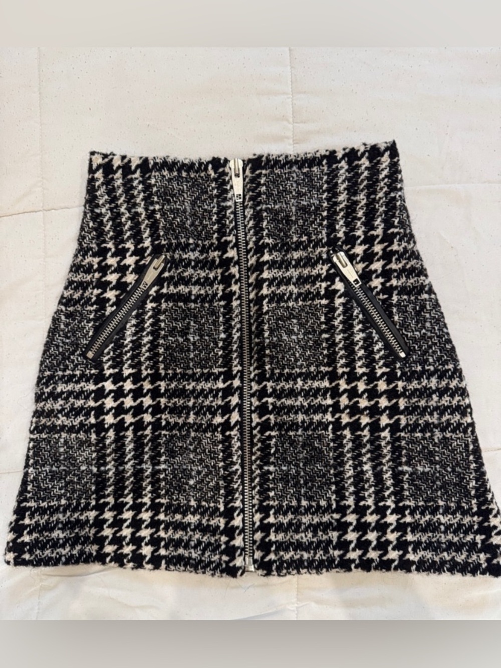 The Kooples Houndstooth Zip-Front Mini Skirt - Black & White